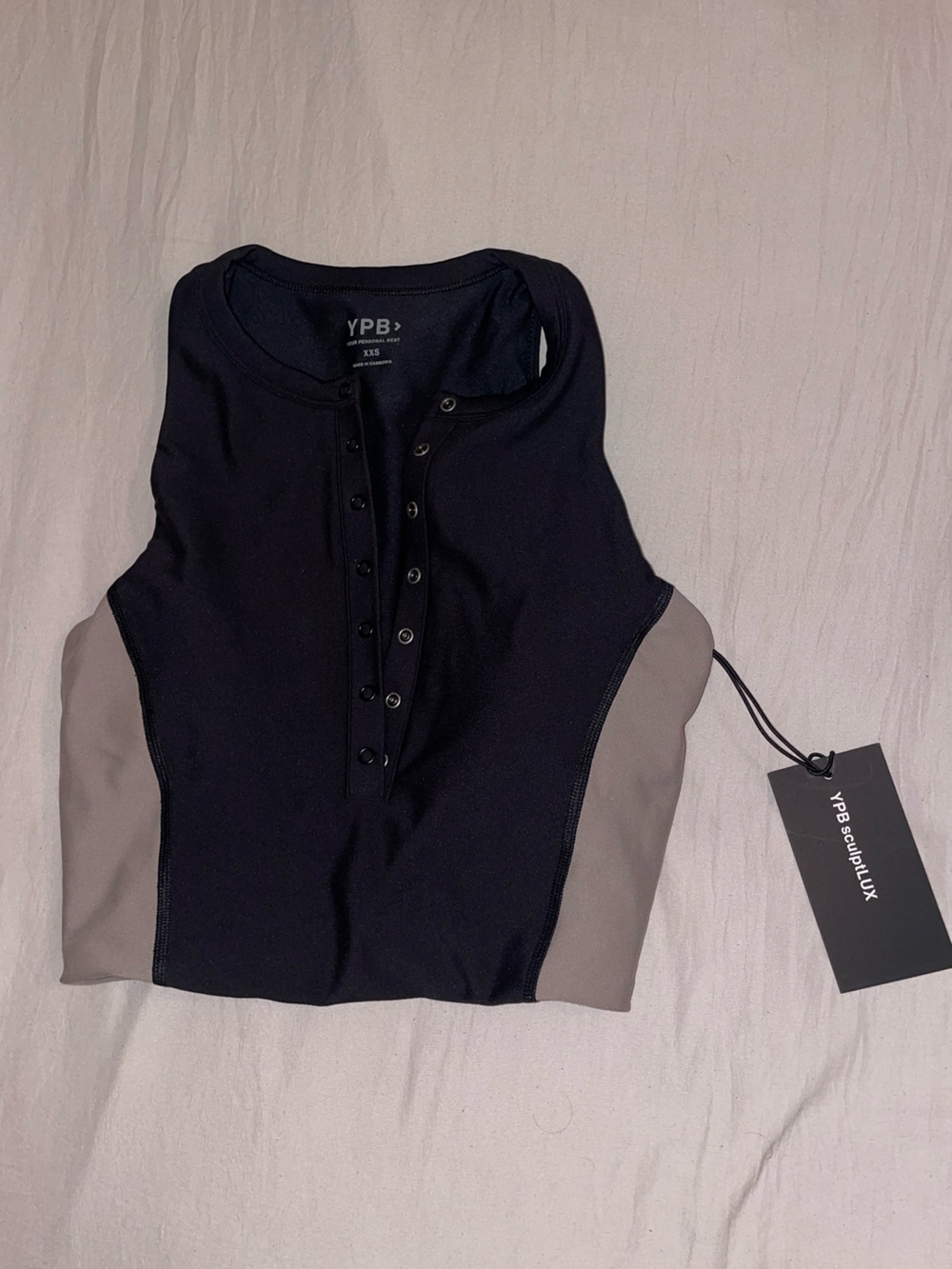 YPB Black & Taupe Snap-Front Crop Top